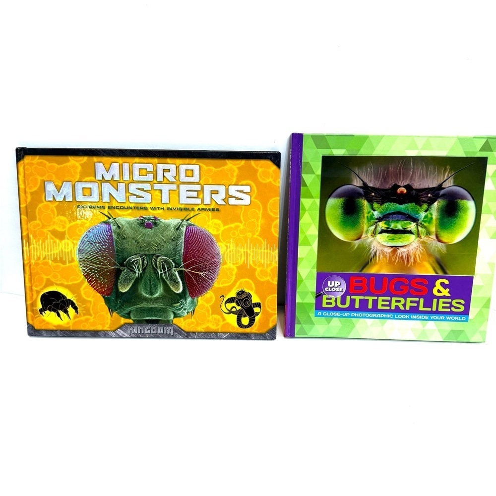2 Hardcover Childrenโs Books Micromonsters and Bugs and Butterflies